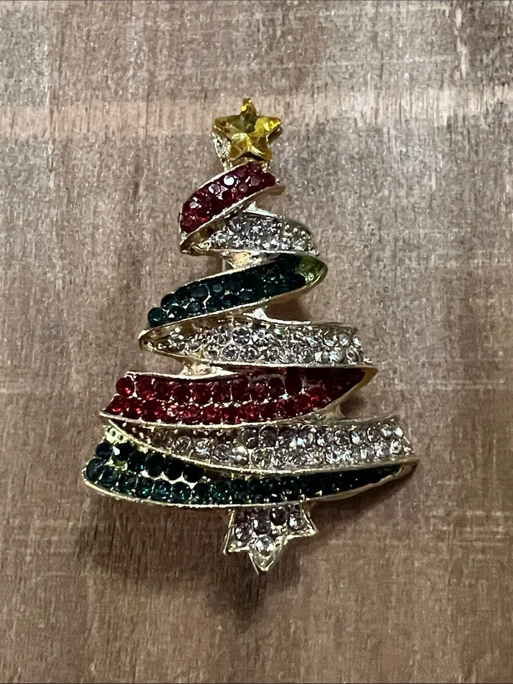 3/$18 Festive Multicolor Crystal Christmas Tree Brooch - Lot 6073